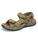 Summer Leisure Men's Shoes Beach Sandals Genuine Leather Soft Mart Lion Khaki green 7.5 