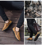 Handmade men's Casual Shoes Soft Breathable Genuine Leather Loafers Flats Footwear Mart Lion   