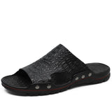 Men's Slippers Summer Flat Summer Shoes Breathable Beach Slippers Split Leather Flip Flops Mart Lion black 6.5 
