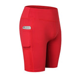 Women Casual Sports Shorts Elastic With Pocket Workout Shorts Quick Dry Cycling Shorts Gym Running Tight Sportswear Mart Lion red XS 