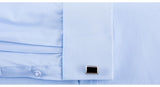 Men's Classic French Cuffs Solid Dress Shirt Covered Placket Formal Standard-fit Long Sleeve Office Work White Mart Lion   