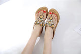 Women Slippers Thong Flip Flop Summer Beach Wedge Shoes Bohemia Ethnic Rhinestone Crystal Mules Slide Sandals MartLion   