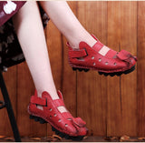 Summer Soft Bottom Flat Leather Shoes Casual Women Sandals Tunnel Vintage Handmade spring Mart Lion   