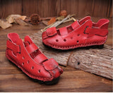 Summer Soft Bottom Flat Leather Shoes Casual Women Sandals Tunnel Vintage Handmade spring Mart Lion   