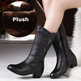 Women's Mother Female Ladies Leather Shoes Boots Botas Knee High Zipper Winter Warm Plush Mid Calf MartLion plush 37