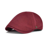 Red Summer Cotton Flat Cap Ivy Caps Men's Women Burgundy Cabbie Driver Solid Color Casual Camouflage Beret MartLion Red 58-60cm 