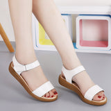 Summer Women Sandals Casual White Leather Flat Sandals Lady zapatos de mujer Mart Lion   