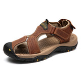 Genuine Leather Men's Shoes Summer Sandals Outdoor Beach And Slippers Mart Lion brown 6.5 