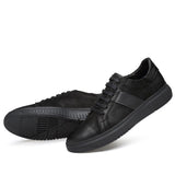 Sneakers Men's Casual Shoes Genuine Leather brogue Designer solid Classic Lace up Flats black Mart Lion   