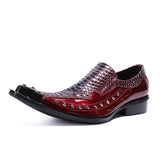 Studded Metal Men's Genuine Leather Oxfords Slip Wedding Dress Shoes Pointed Toe Leather Flats MartLion   