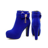 Platform Bow Women Shoes High Heels Winter Ankle Boots Footwear Black Blue MartLion   