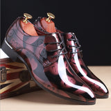 Vintage Design Men's Print Patent leather Dress Shoes  Casual Lace-up Flats Mart Lion   