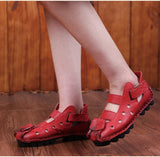 Summer Soft Bottom Flat Leather Shoes Casual Women Sandals Tunnel Vintage Handmade spring Mart Lion   