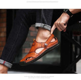 Men's Sandals Genuine Leather Breathable Rome Summer Outdoor Beach Slippers Soft Beach Mart Lion   