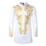 Men's Slim Fit Long Sleeve Dress Shirts White Dashiki Print Shirt Streetwear Casual Shirt MartLion white S 