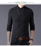 Style Cotton Men's T-shirt Long Sleeve Solid Color Zipper Print Collar Oversized Mart Lion   