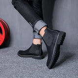 Chelsea Boots Men's Winter Shoes Black Split Leather Footwear Warm Plush Fur Winter Zapatos Hombre MartLion   