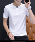 Summer Top Men's T-shirt Casual Short Sleeve Cotton Slim Fil Solid Color Cotton Mart Lion   