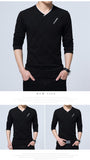 Men's T-shirt Slim Fit Crease Design Long Stylish Luxury V Neck Fitness Homme Mart Lion   