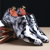 Vintage Design Men's Print Patent leather Dress Shoes  Casual Lace-up Flats Mart Lion Gray 6 