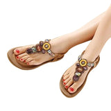 Bohemian Women Sandals Gemstone Beaded Slippers Summer Beach Flip Flops Ladies Flat Shoes MartLion   