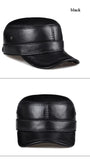 Men's Spring Winter Genuine Leather Black Brown Flat Baseball Caps 54-62 cm Size Outdoor Snapback Golf Hat MartLion   