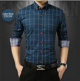 Autumn  Men's Social Shirt Slim Fit Long Sleeve Plaid Cotton Casual Brand Clothes Mart Lion   