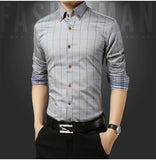 Autumn  Men's Social Shirt Slim Fit Long Sleeve Plaid Cotton Casual Brand Clothes Mart Lion   