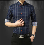 Autumn  Men's Social Shirt Slim Fit Long Sleeve Plaid Cotton Casual Brand Clothes Mart Lion   