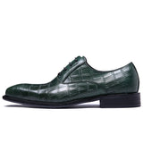 Handmade Style Men's Formal Oxford Shoes Genuine Leather Crocodile Print Green Black Lace Up Dress Mart Lion   