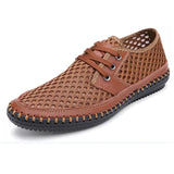 Summer Breathable Mesh Men's Casual Shoes For Handmade Lace-Up Loafers Mart Lion brown 6.5 