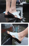 Men's Slippers Summer Flat Summer Shoes Breathable Beach Slippers Split Leather Flip Flops Mart Lion   