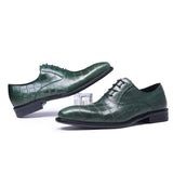 Handmade Style Men's Formal Oxford Shoes Genuine Leather Crocodile Print Green Black Lace Up Dress Mart Lion   