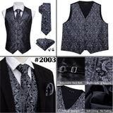Rose Red Men's Wedding Suit Vest Blue Floral Jacquard Folral Silk Waistcoat Vests Handkerchief Tie Vest Suit Set Barry Wang Design Mart Lion   