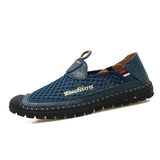 Casual Leather Shoes Men's Loafers Spring/Summer Mesh Flats Breathable Driving Moccasins Mart Lion blue 6.5 