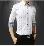 Autumn  Men's Social Shirt Slim Fit Long Sleeve Plaid Cotton Casual Brand Clothes Mart Lion   