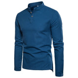 Spring Cotton Linen T Shirts Men's Slim Fit Long Sleeve Tops Tees Solid Color Breathable Causal Linen Mart Lion Blue M 