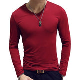 V Neck Men's T Shirts Plain Long Sleeve slim Fit Undershirt Armor Summer Casual Tee Tops Underwear White Black Mart Lion Red M 