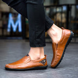 Men's Light Casual Shoes Luxury Brand Genuine Leather Loafers Moccasins Breathable Slip On Boat Mart Lion   