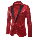 Shiny Gold Sequin Glitter Embellished Blazer Jacket Men's Nightclub Prom Suit Blazer Homme Stage Clothes For singers Mart Lion Red 1 M 