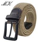 Canvas Belts  Men's Metal Pin Buckle Military Tactical Strap Elastic Belt MartLion khaki 100cm 