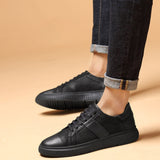 Sneakers Men's Casual Shoes Genuine Leather brogue Designer solid Classic Lace up Flats black Mart Lion   