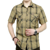 Short Shirt Casual Style Obesity Men's Summer Pure Cotton Plaid Loose Short Sleeve Shirts Man MartLion   