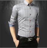 Autumn  Men's Social Shirt Slim Fit Long Sleeve Plaid Cotton Casual Brand Clothes Mart Lion   