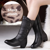 Women's Mother Female Ladies Leather Shoes Boots Botas Knee High Zipper Winter Warm Plush Mid Calf MartLion short plush 38