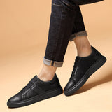 Sneakers Men's Casual Shoes Genuine Leather brogue Designer solid Classic Lace up Flats black Mart Lion   