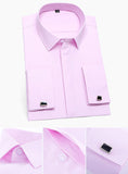 Men's Classic French Cuffs Solid Dress Shirt Covered Placket Formal Standard-fit Long Sleeve Office Work White Mart Lion   