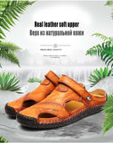 Men's Sandals Genuine Leather Breathable Rome Summer Outdoor Beach Slippers Soft Beach Mart Lion   