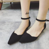 Women Buckle Strap Low Heels Pumps Pointed Toe Flock D'Orsay Heels Shoes Single Shoes Blue MartLion   