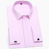 Men's Classic French Cuffs Solid Dress Shirt Covered Placket Formal Standard-fit Long Sleeve Office Work White Mart Lion Pink 38 